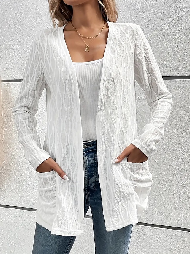 Women's Dressy Dusters Dressy Jackets Casual Jacket Spring Fall Winter Regular Coat Regular Fit Comfortable Casual / Daily Fashion Jacket Long Sleeve non-printing Solid Color Plain Adjustable Black 8