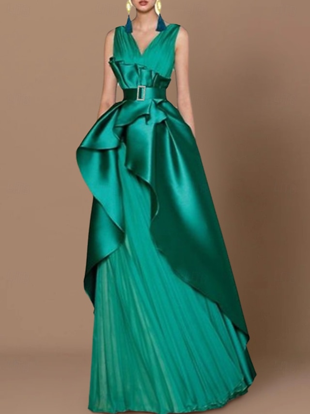 A-Line/Elegant Sleeveless V-Neck Chiffon Sash/Ribbon/Belt Floor-Length Prom Dresses main image 1