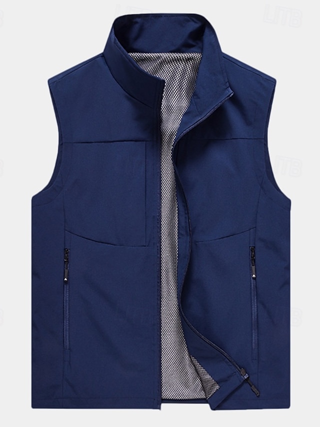  Herre سترة Gilet Fiskevest Vest til turbruk Daglig Stevnemøte Feriereise Mote Fritid Vår sommer Lomme Polyester Pusteevne عادي Glidelås Høy krage Normal Svart Kakifarget Militærgrønn Mørkeblå Vest