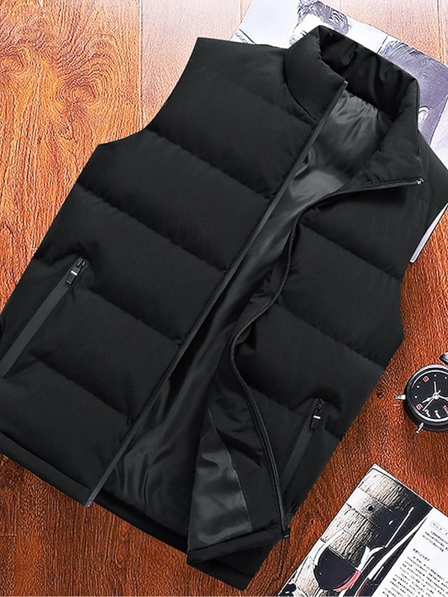  Herren Daunenweste Puffer Weste Weste Täglich Verabredung Urlaub Modisch Brautkleider schlicht Herbst Winter Tasche Polyester warm halten Komfortabel Glatt Reisverschluss Stehkragen Regular Fit