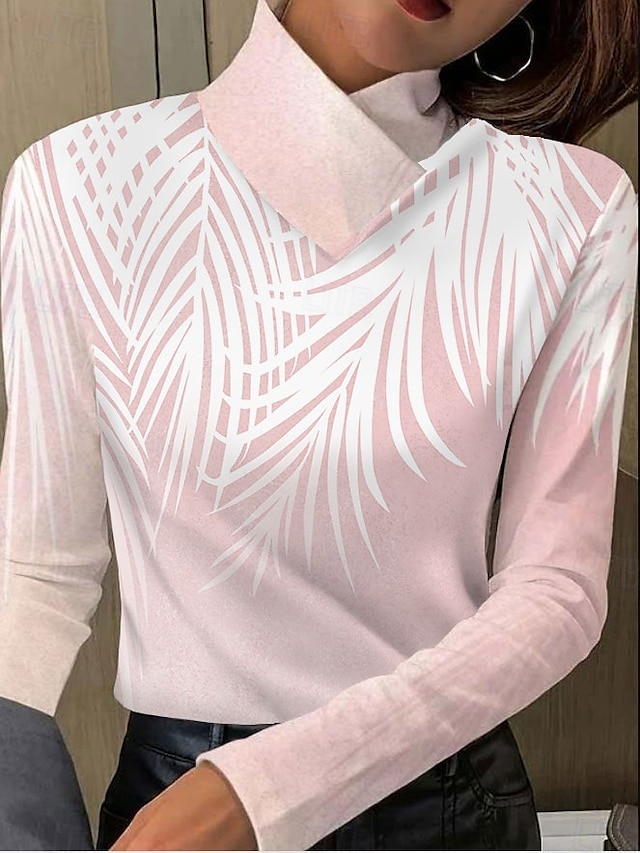  Maglietta Tunica per Donne Floreale Elegante a Maniche Lunghe Maniche a Vescovo Asimmetrica Quotidiana Rosa Autunno Inverno