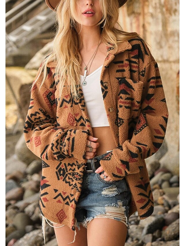 Women's Blouse Stylish Modern Long Sleeve Regular Tops Shirt Collar Work Daily Camel Spring Fall Winter 5