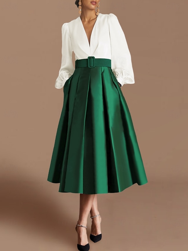  Abiti da cocktail A-Line matrimonio sulla spiaggia abito elegante ospite matrimonio tea lunghezza maniche lunghe collo a V raso con abiti arricciati