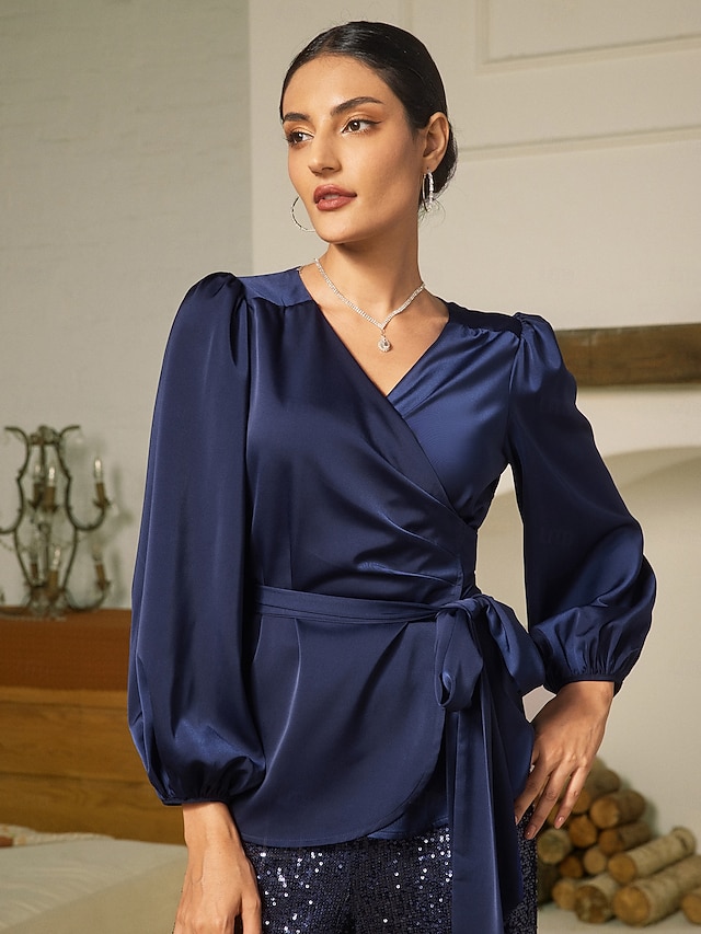 μπλούζα σατέν μασίφ casual juliet μανίκι γραβάτα μπροστά