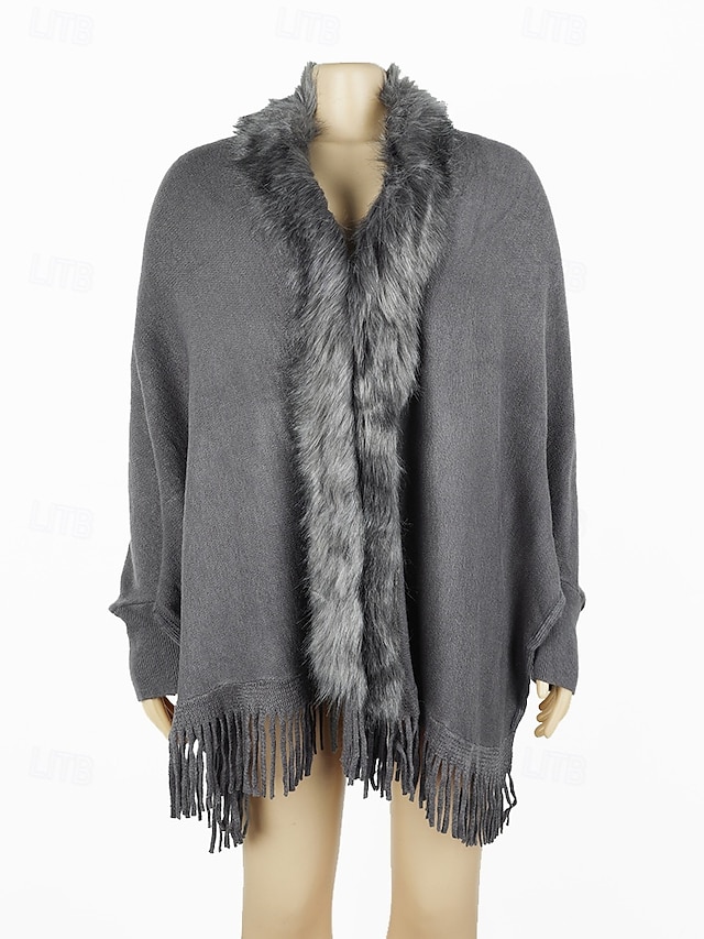  Dam Kofta Elegant Mode Ensfärgat Öppen front Tofs Långärmad Långa toppar Sticka Formell Utomhus Kaki Beige Höst Vinter