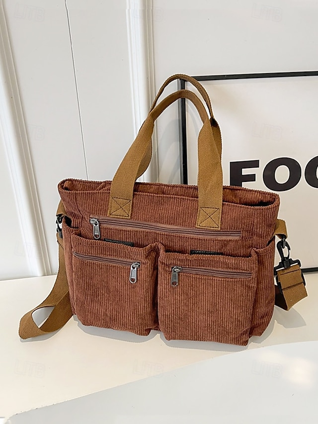  torba typu tote vintage z kordu z wieloma kieszeniami na suwak - swobodna torebka damska