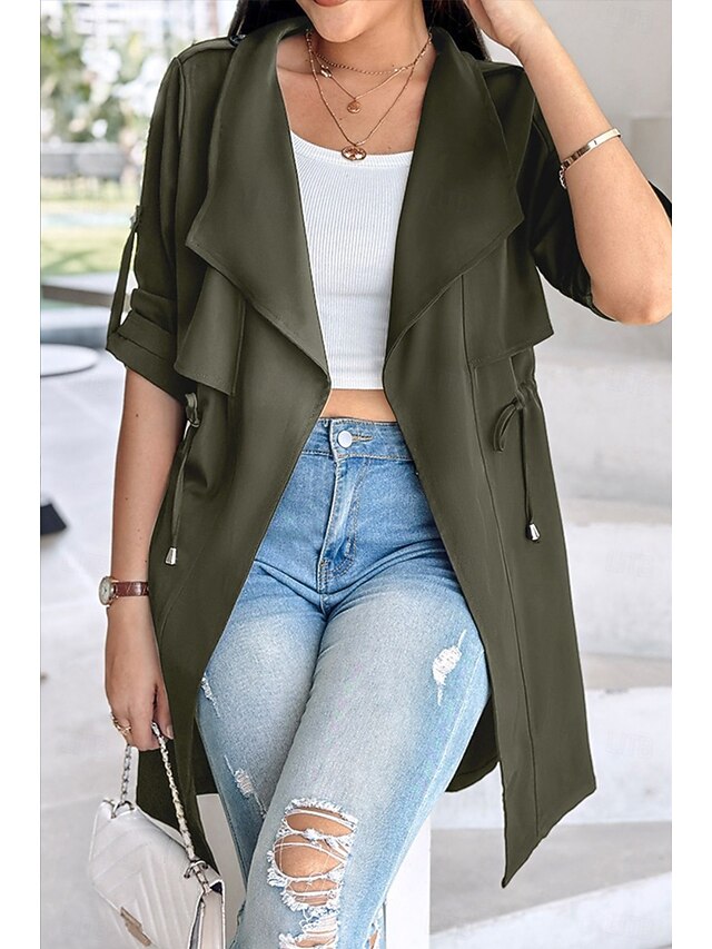 Women's Shrugs Daily Classic Long Sleeve V Neck Long Tops Work Daily Black Army Green Khaki Spring Fall Winter 10