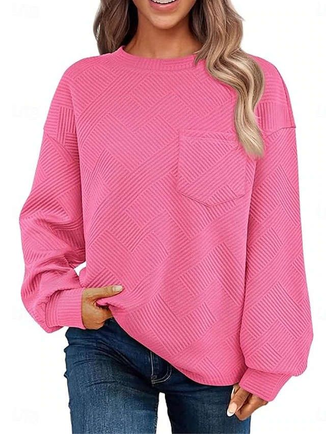Women's Sweatshirt Casual Street Dailywear Crew Neck Pocket Long Sleeve Black Fuchsia Green Gray Fall Winter 7