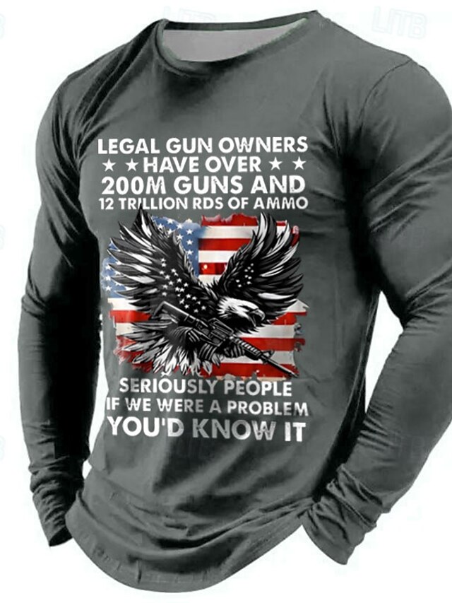  Veterans Day Menns Patriot Patriotisk Veteran Amerikansk US Flag Ørn Patriotisk T skjorte Lange Ermer T skjorte 3D Print Crew Neck Skjorte Uformell Gate Uformell Daglig Svart Grønn Grå Sommer Vår Høst