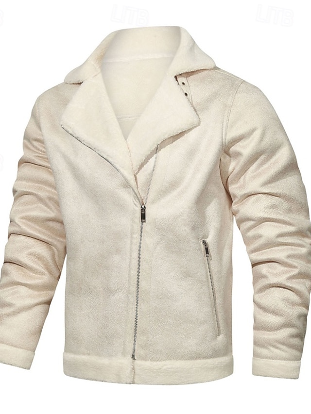  Herr Imitationsläderjacka Fleece-jacka Bikerjacka Vintage skinnjacka Semester Dagligen Vindtät Håller värmen Ficka Höst vinter Slät Mode Klassisk Kavajslag Normal Imitationsläder Svart Brun Grå Jacka