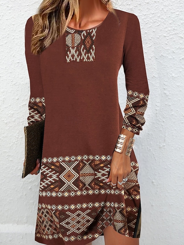  Damen Maxidress Sweatshirt-Kleid Winter Kleid Corsagenkleider Etuikleid Elegant Stilvoll Urlaub Party Strasse Regular Fit Blumen Langarm Rundhalsausschnitt Braun Sommer Herbst Winter