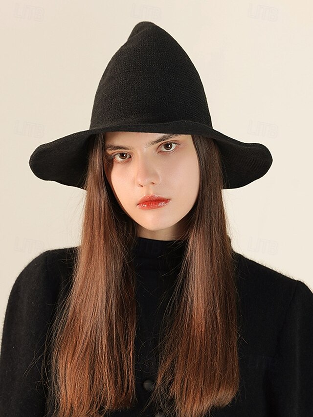 Women's Witch Hat – Knitted Pointed Halloween Costume Hat for Cosplay and Party Wear