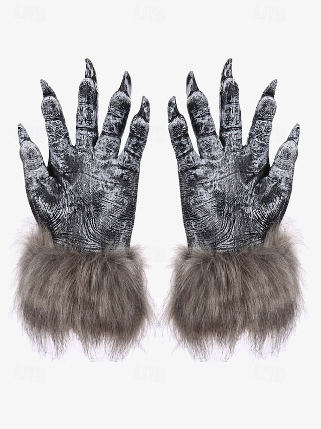  realistische Werwolf-Klauenhandschuhe mit Kunstfellbündchen – schauriges Halloween-Kostümzubehör für Cosplay und Horror-Events