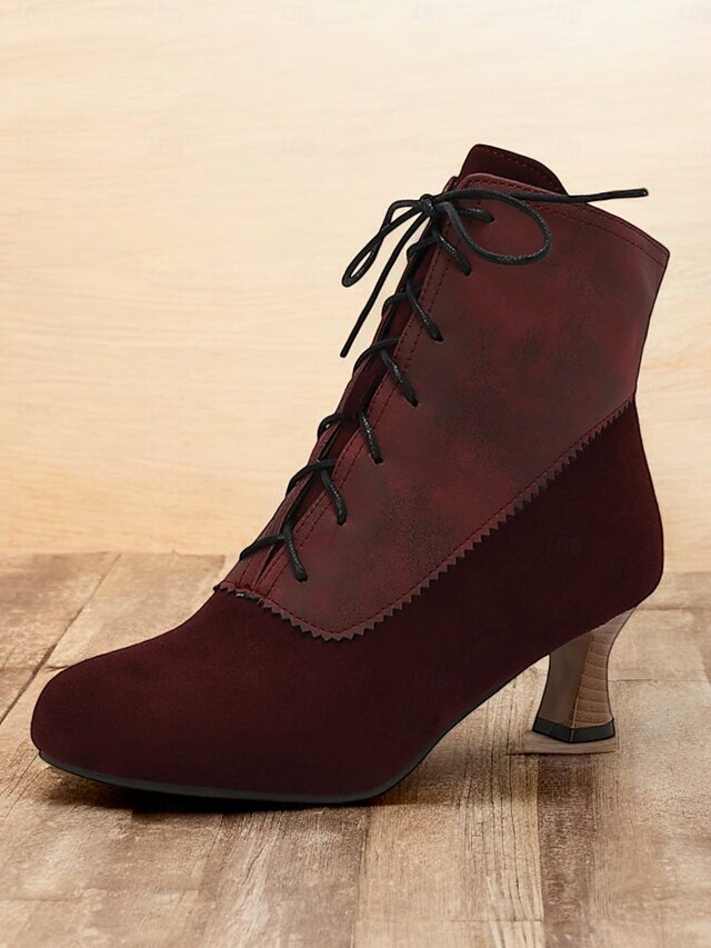 Women's Black Lace-Up Vintage Ankle Boots – Retro Mid-Heel Victorian-Style Leather Booties for Casual and Formal Wear 16