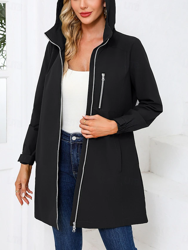 Women's Jacket Casual Jacket Work Pocket Solid Color Windproof Fashion Loose Fit Outerwear Long Sleeve Fall Black S 7