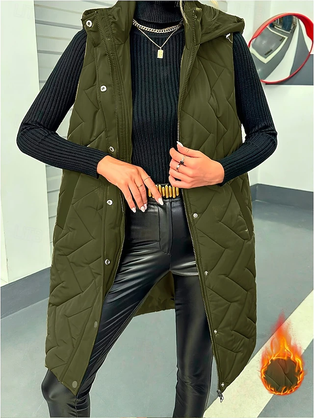 Women's Shrugs Elegant Sleeveless Hooded Army Green Spring Fall Winter 7