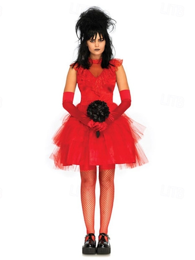  Geisterbraut Lydia Deetz Halloween Kleid Handschuhe Beetlejuice Cosplay-Kostüm Erwachsene Damen Halloween Karneval Maskerade Party / Abend Einfache Halloween-Kostüme Verkleiden