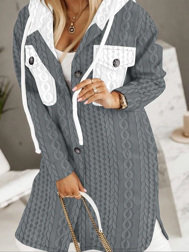 Women's Casual Jacket Hoodied Jacket Vacation Pocket Solid Color Warm Fashion Regular Fit Outerwear Long Sleeve Spring Black S 8