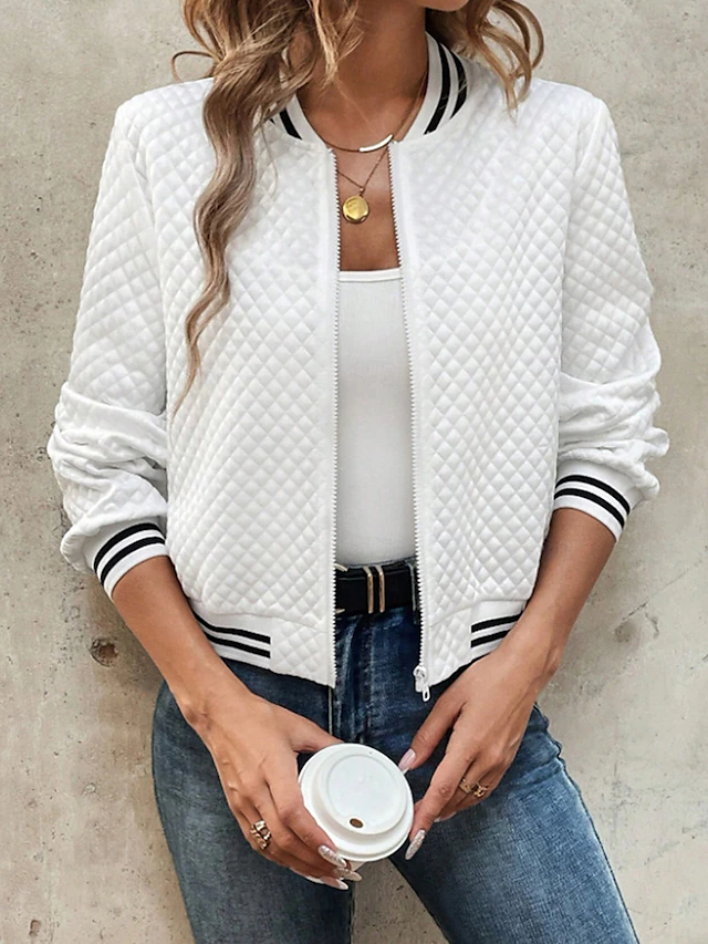 Women's Casual Jacket Textured Jackets Outdoor Zipper Color Block Comfortable Fashion Loose Fit Outerwear Long Sleeve Fall Black S 6