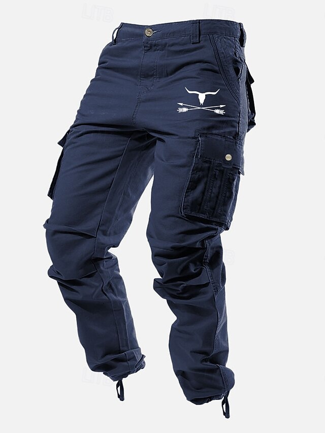  Per uomo Pantaloni cargo Pantaloni da lavoro Multi tasca Pop art Mucca All'aperto Lunghezza intera Esterno Sportivo Informale Classico Cowboy occidentale Giallo Verde militare Media elasticità