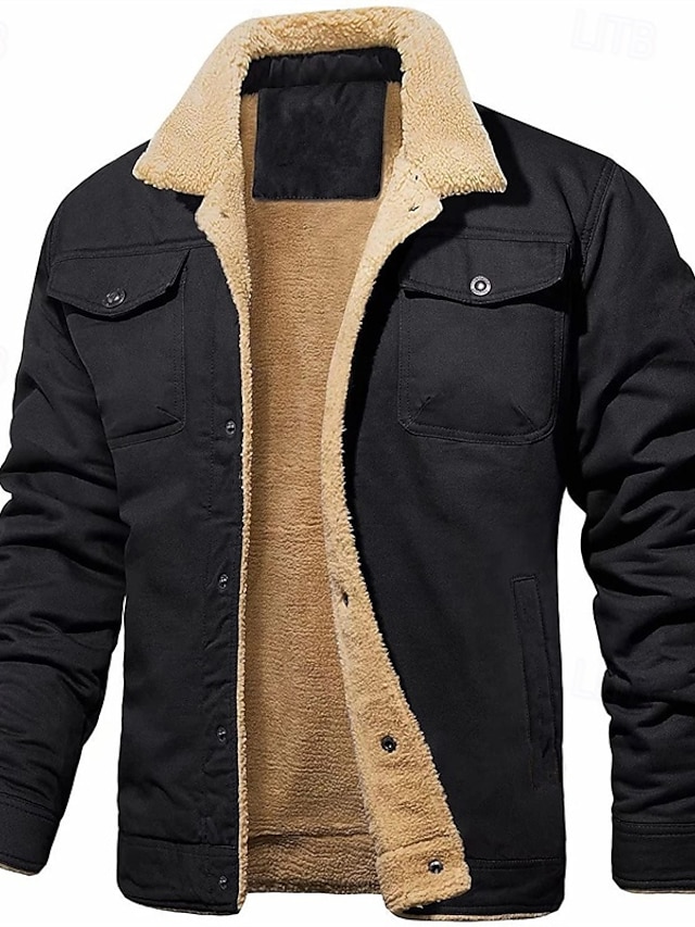  Herre Vinterjakke Fleece-jakke Uformell jakke Chore jakke Feriereise Daglig Hold Varm Lomme Fleece Høst vinter عادي Mote Gatemote Knaphul Normal Svart Militærgrønn Mørkeblå Mørkegrå kaffe Jakker