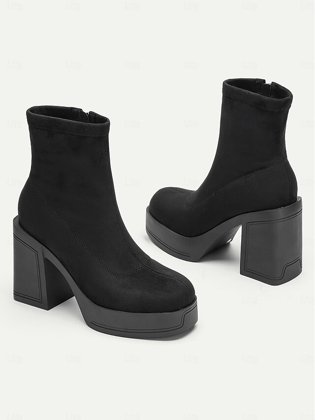 Women's Black Suede Platform Ankle Boots – Chunky High Heel Design for Casual and Party Wear 7