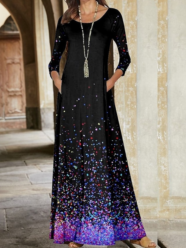  Damen Minikleid Maxidress Etuikleid A Linie Kleid Elegant Stilvoll Bischof Urlaub Täglich Regular Fit Punkt Langarm Rundhalsausschnitt Schwarz Frühling Herbst
