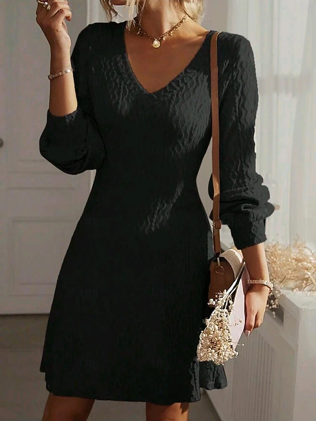 Women's Midi Dress Black Dress Cocktail Dress Formal Dress Fashion Workfashion Regular Fit Plain Long Sleeve V Neck Black Pink Beige Fall Winter 9