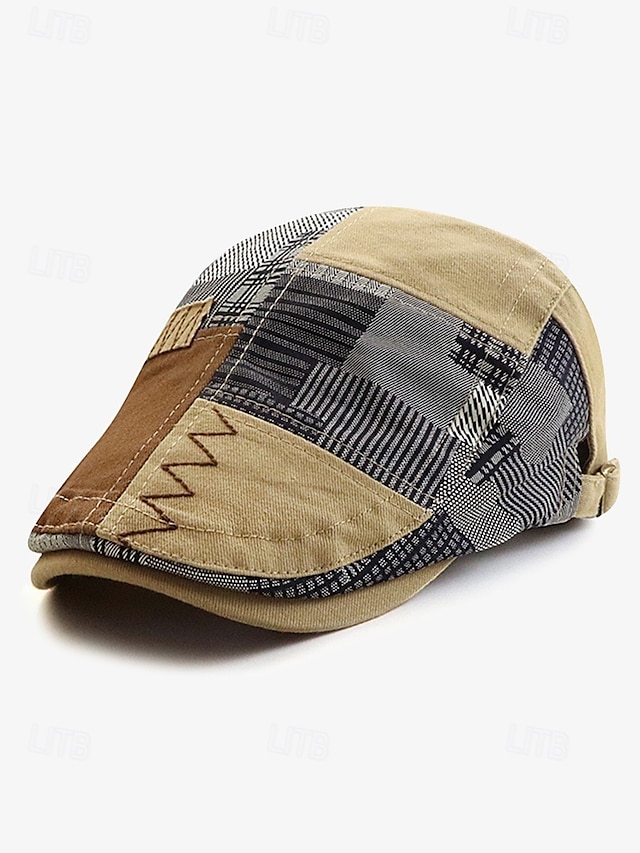  Gorra plana vintage de patchwork para hombre: gorra informal de algodón estilo vendedor de periódicos para un uso diario elegante