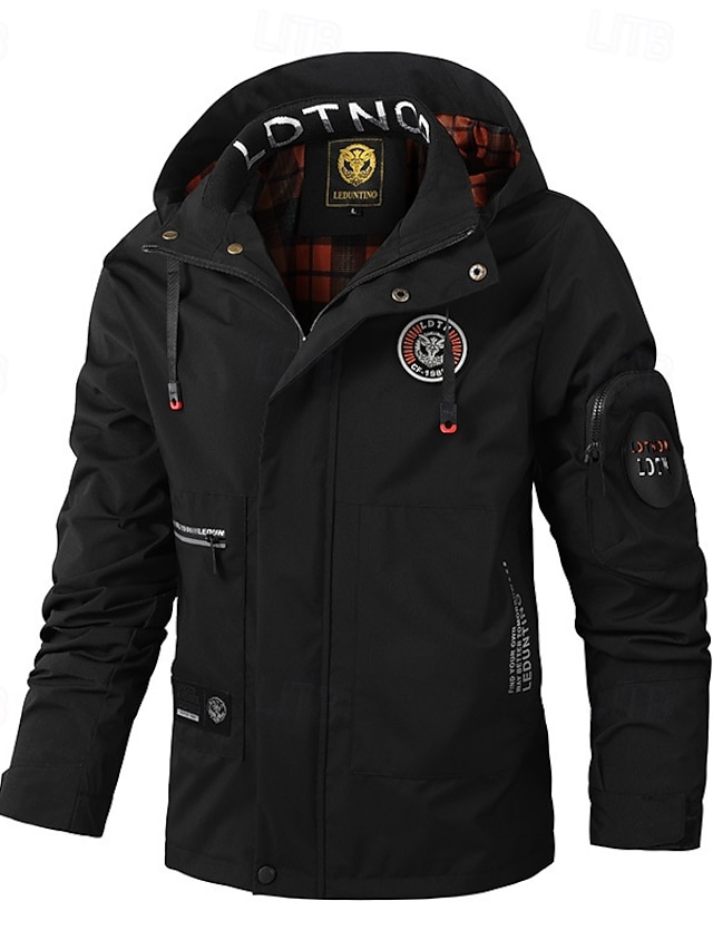  Herre Vinter jakke Vinterjakke Sportsfrakke Regnfrakke udendørs Campering & Vandring Vandtæt Vindtæt jakke Lynlås Lomme Efterår Vinter Helfarve Mode Gade Hætte Normal Sort Hvid Mørkerød Jakker