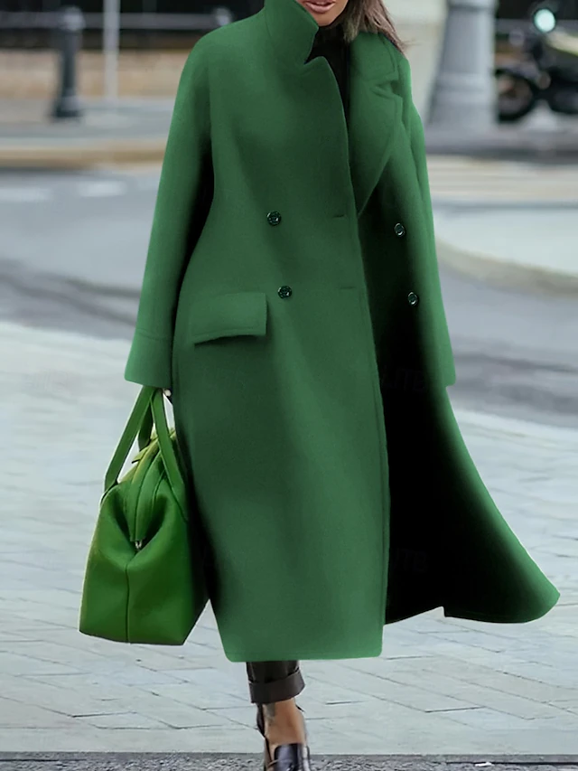 Women's Winter Coat Coat Cloak / Capes Windproof Warm Pocket Casual Street Style Plain Vacation Work Street Daily Wear Single Breasted Turndown Loose Fit Long Sleeve Outerwear Red Blue Green Fall 21