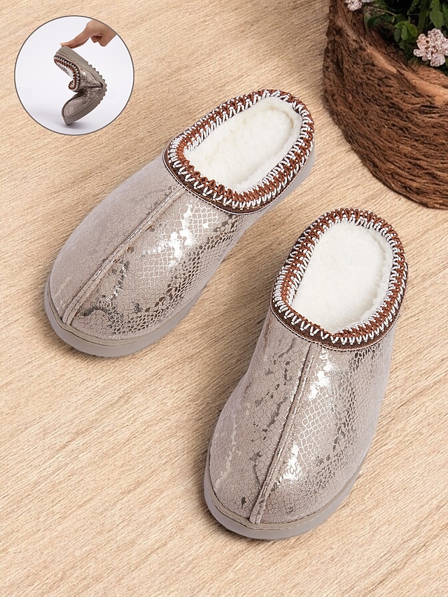 Women's Cozy Faux Fur-Lined Slippers with Snakeskin Pattern and Flexible Sole, Perfect for Indoor Winter Comfort 11