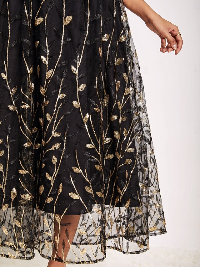 Gordie Elegant Black A-Line Midi Dress with Gold Button Embellishments main image 0