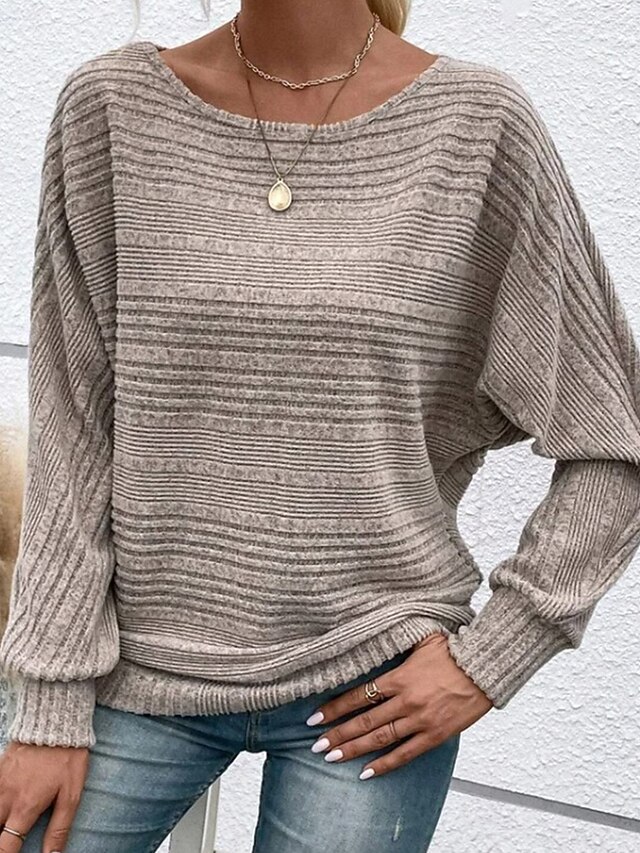 Women's Tunic Elegant Stylish Batwing Sleeve Long Sleeve Regular Tops Boat Neck Work Red Blue Khaki Gray Spring Fall Winter 7