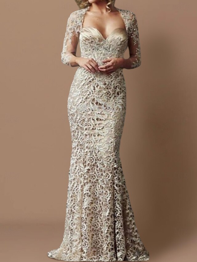 Modern Lace Mermaid Floor Length Mother Of The Bride Dresses V Neck main image 1