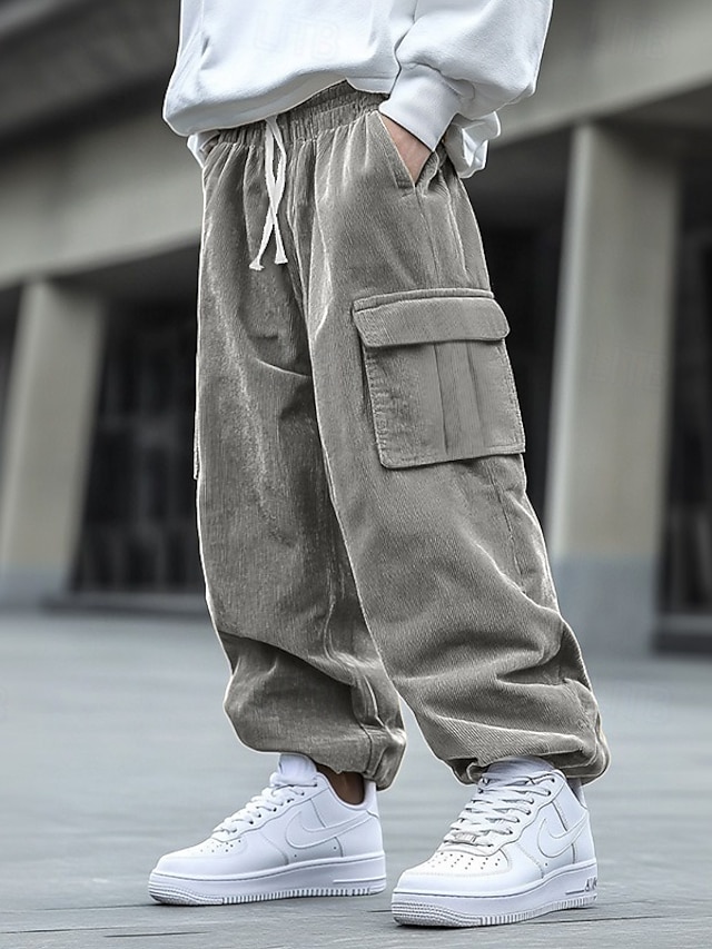  Hombre Pantalones cargo Pantalones de Pana Pantalones Pantalones anchos Correa Cintura elástica Multi bolsillo Color sólido Transpirable Suave Longitud total Formal Oficina Trabajo Elegante Sencillo
