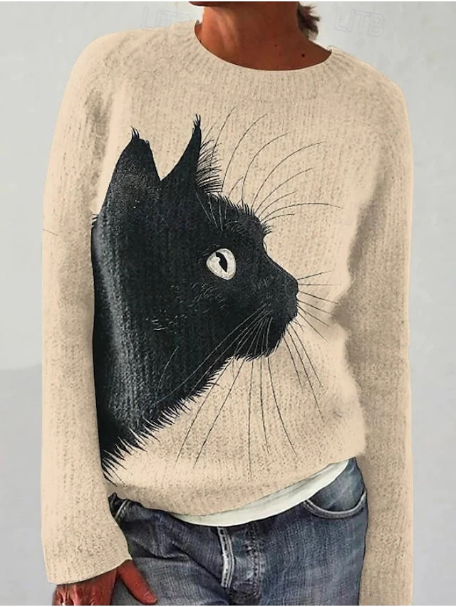 Women's Sweater Daily Graphic Crew Neck Print Long Sleeve Regular Tops Knit Formal Weekend Pink Purple Fall Winter 12