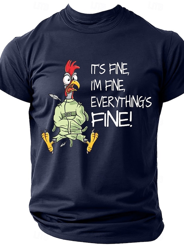  Herre Sjov Kylling bogstavtryk T-shirt Tee Top 100 % bomuld Kortærmet Grafisk Skjorte Sort Hvid Vin Komfortabel t-shirt Gade Sport & Udendørs Modedesigner tøj