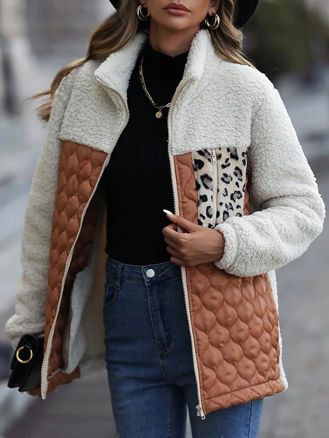 Women's Trench Coat Going out Fall Winter Long Coat Regular Fit Warm Breathable Stylish Casual Jacket Long Sleeve Leopard Slim Fit Wine Army Green Coffee 10