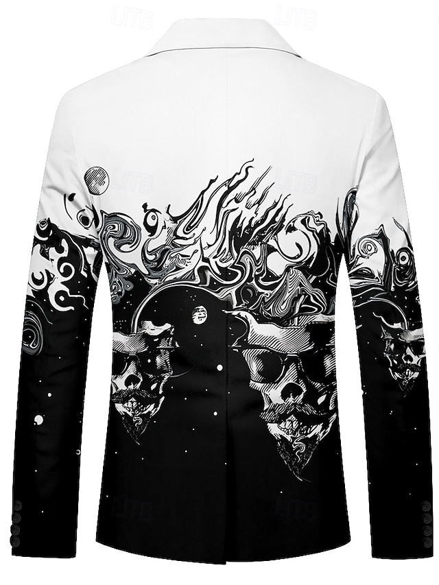  Skulls Business Casual Horror Men's Coat Blazer Jacket Warm Breathable Comfortable Party Evening Daily Button 3D Print Multi Pocket Regular Fit Fall & Winter Turndown Long Sleeve Black-white S M L