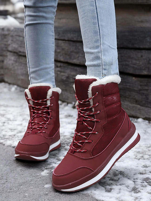 Women's Red Lace-Up Waterproof Winter Boots with Plush Lining and Non-Slip Sole – Stylish Snow Boots for Cold Weather 22