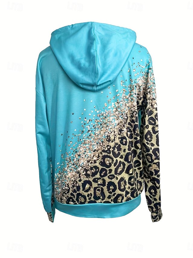  Dámské Mikina s kapucí Polyester Leopard ulice Na den Kapsy Tisk Na běžné nošení Mikina Dlouhý rukáv Lehce elastické Podzim Zima