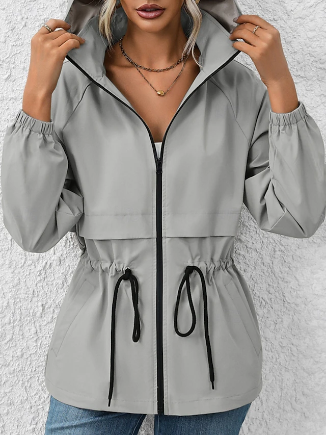 Women's Casual Jacket Outdoor Street Daily Wear Fall Winter Regular Coat Regular Fit Waterproof Windproof Breathable Stylish Casual Jacket Long Sleeve Plain with Pockets Full Zip Black White Coffee 14