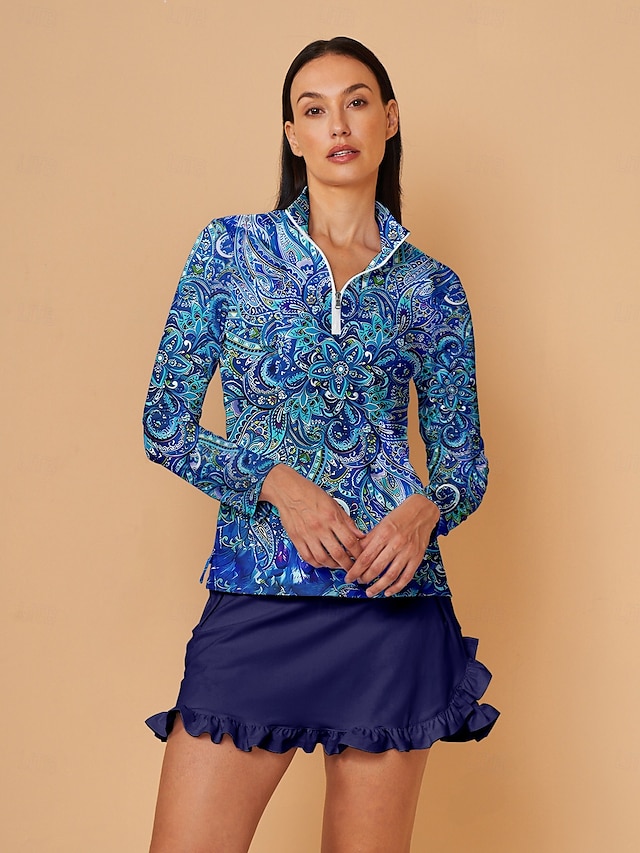  Dam Vandringspolotröja Blå Långärmad Överdelar Golfkläder för damer Kläder Outfits Bär kläder