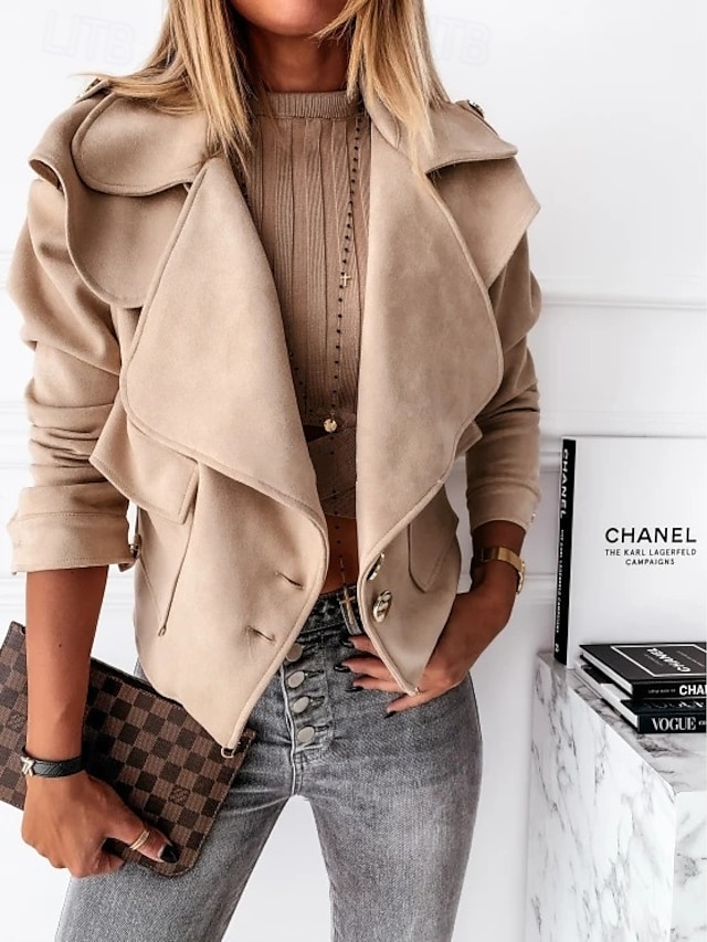 Per donna Blusa Tinta unica Moda Moderno Manica lunga Colletto Top regolari Ufficio Giornaliero Bottoni Tasche Cachi Primavera Autunno Inverno