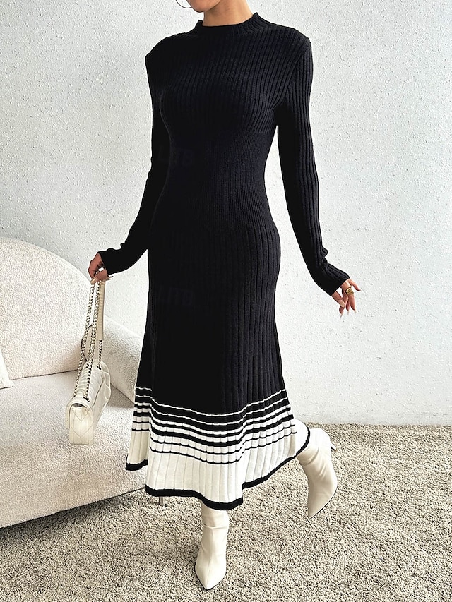  Per donna Felpa Informale Stampa Colore graduale e sfumato Collo a lupetto Girocollo Manica lunga Maglie lunghe Maglia Ufficio Nero Autunno Inverno