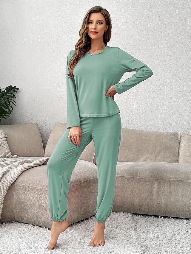 Women's Pajama Set 2 Pieces Pure Color Casual Comfort Comfrt Home