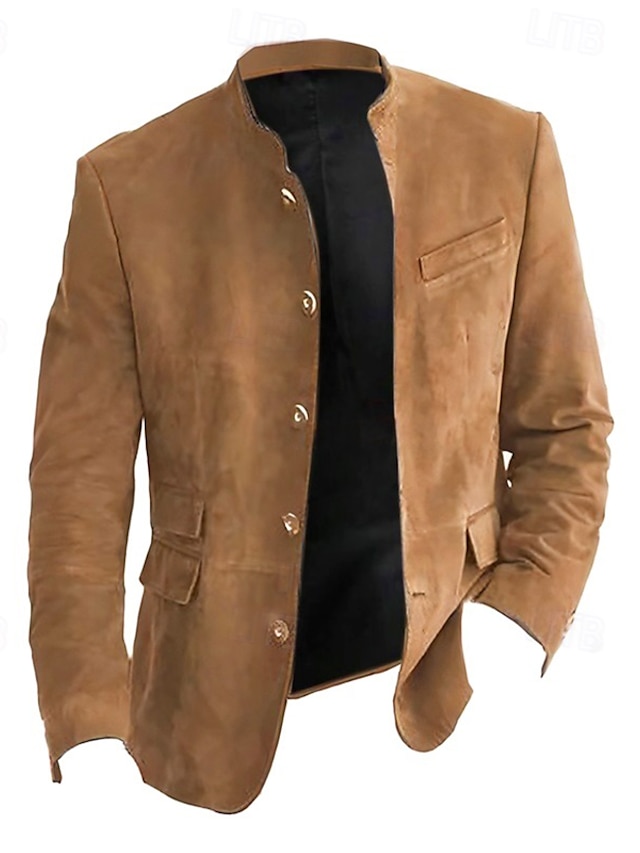  Men's Lightweight Jacket Casual Jacket Faux Suede Jacket Going out Soft Buckle Spring &  Fall Casual Stand Collar Regular Black Navy Blue Khaki Army Green Dark Gray Jacket