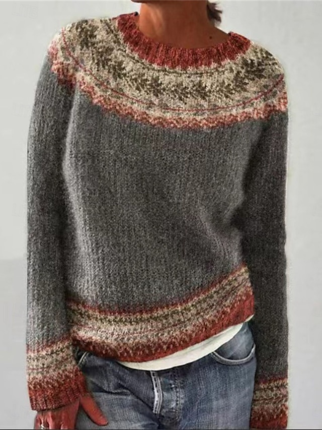  Femme Pull Chandail Pull Décontractées Flexible Floral Graphic A côtes Col Ras du Cou Tricoté manche longue Hauts réguliers Tricoter Extérieur du quotidien Fin de semaine Bleu Gris foncé Automne Hiver