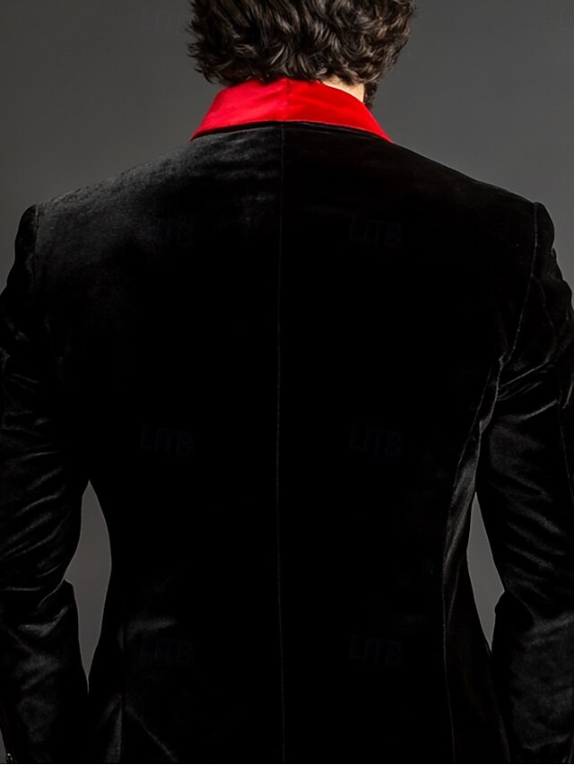 Black Red Men's Party Christmas Casual Blazer Jacket Solid Colored